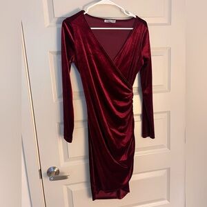 Elegant Velvet Burgundy Wrap Dress
